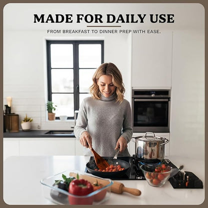 7Pcs Wooden Kitchen Utensil Set, Premium Natural Acacia Wood Cooking Utensils for Nonstick Cookware, Spoon Spatula Turner Ladle Skimmer Pasta Server, BPA Free