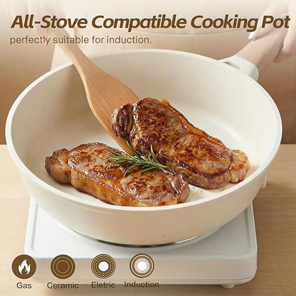 Ceramic Nonstick Frying Pan with Lid, 4.0 QT Sauté Pan Large Capacity Skillet, Non Stick Deep Frying Pan Induction Compatible White Granite Coating PFOA/PFAS Free Non-toxic Healthy Kitchen Cookware - Image 4