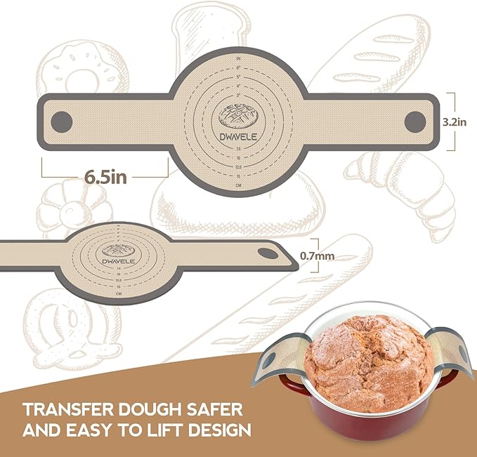 Silicone Bread Sling for Dutch Oven, Non-Stick & Easy to Clean Bread Baking Mat Set, 2 Pcs Reusable Bread Sling with Long Handle to Transfer Sourdough (Gray, 2PCS Round) - Image 7