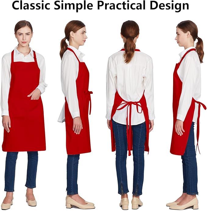 Jubatus 12 Pack 100% Cotton Aprons Bulk with 2 Pockets Cooking Chef Kitchen Adjustable Bib Apron for Women Men, Red - Image 2