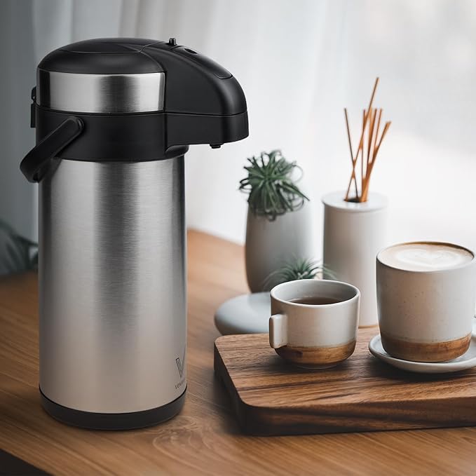 VONDIOR Airpot Coffee Dispenser with Pump - 169 Oz Insulated Stainless Steel Coffee Carafe - Thermal Beverage Dispenser - Coffee Urn for Hot/Cold Water, Party Chocolate Drinks - Image 6