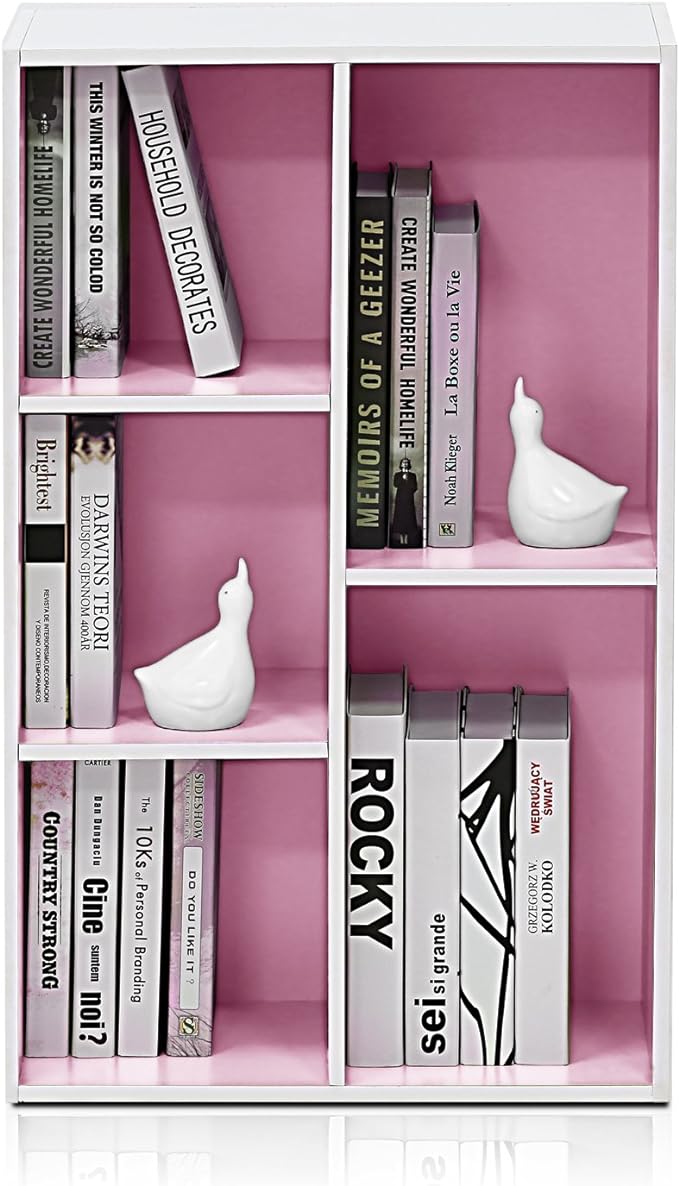 Furinno LUDER Book Shelf, 5-Cube Bookshelf, Reversible Bookcase, 9.4 x 19.5 x 31.5, Easy Assembly, for Living Room, Bedroom, Home Office, White/Pink - Image 6