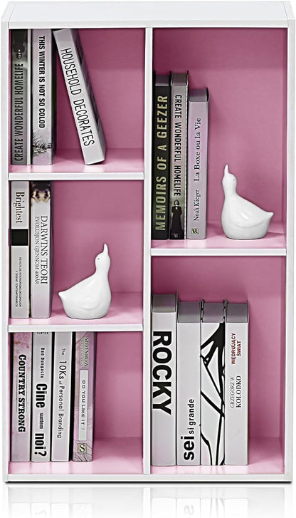 Furinno LUDER Book Shelf, 5-Cube Bookshelf, Reversible Bookcase, 9.4 x 19.5 x 31.5, Easy Assembly, for Living Room, Bedroom, Home Office, White/Pink - Image 6