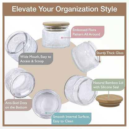 4 oz Decorative Mini Glass Jars with Bamboo Lids (6 pack, Clear)