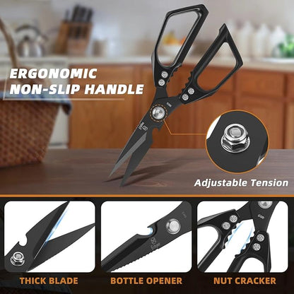 Kitchen Shears for Food - Professional Stainless Steel Japanese Kitchen Scissors for Chicken Bones, Fish, Turkey, Herbs, and Meat – Heavy Duty and Dishwasher Safe - Image 3