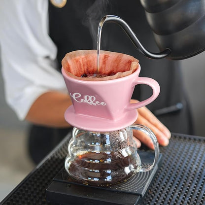 Pour Over Coffee Maker, Ceramic Pour Over Coffee Dripper, Manual Brew Maker, Pink Kitchen Decor and Accessories, Single Cup Porcelain Slow Brewing Accessories for Cafe Coffee Bar