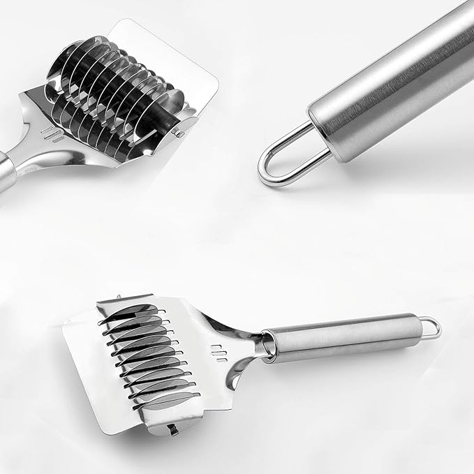 Pasta Noodle Cutter,High Grade Stainless Steel Pasta Spaghetti Maker Noodle Lattice Roller,Dough Cutter Mincer Kitchen Cooking Tools