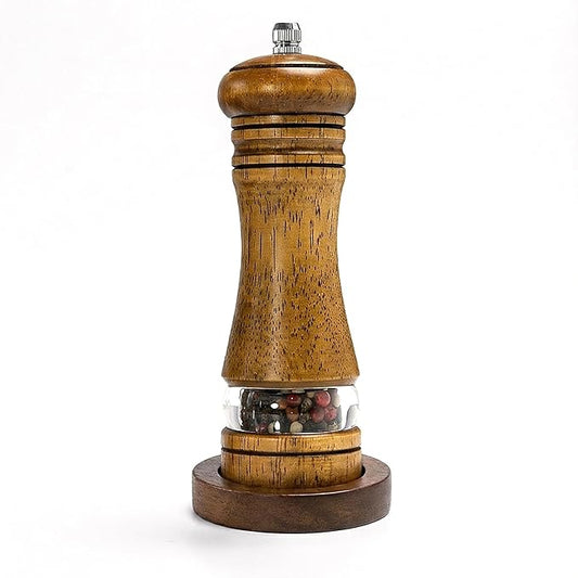 Wood Salt and Pepper Grinder, Salt Grinder and Pepper Mill, Oak Wood Shakers with Adjustable Ceramic Grinders (6″ - 1 Pack with Tray)