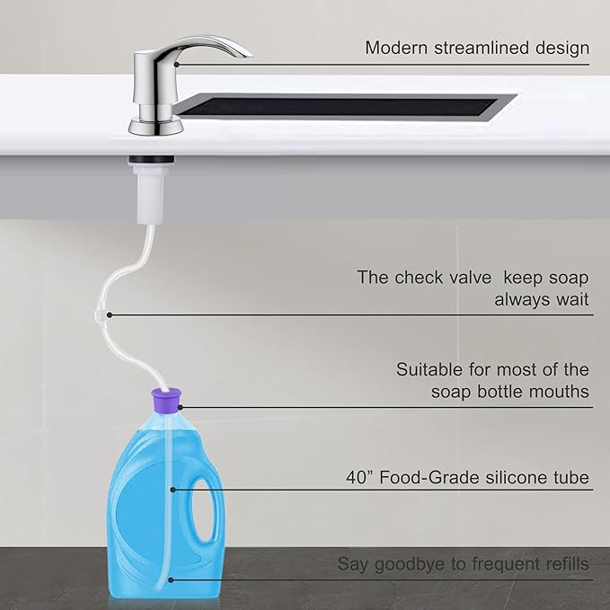 GAGALIFE Kitchen Sink Soap Dispenser - Sink Soap Dispenser Pump with 40" Silicone Extension Tube Kit (Chrome), Say Goodbye to Frequent Refills G080-1C