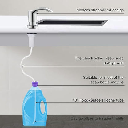 GAGALIFE Kitchen Sink Soap Dispenser - Sink Soap Dispenser Pump with 40" Silicone Extension Tube Kit (Chrome), Say Goodbye to Frequent Refills G080-1C