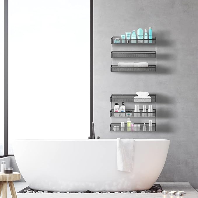AULEDIO 2 Pack Spice Rack Organizer, 3 Tier Counter-top Stand or Wall Mounted Storage Rack Hanging Shelf for Kitchen Cabinet, Cupboard, Pantry Door Bathroom Shower Cosmetic (Black) - Image 7
