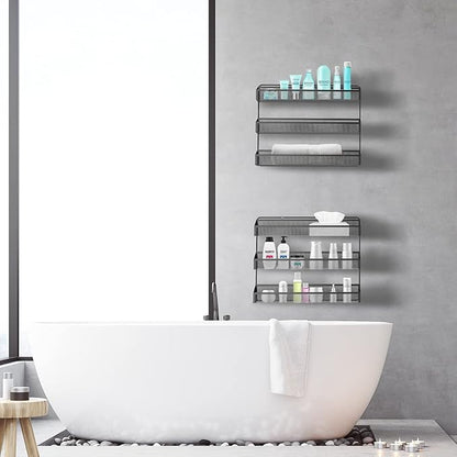AULEDIO 2 Pack Spice Rack Organizer, 3 Tier Counter-top Stand or Wall Mounted Storage Rack Hanging Shelf for Kitchen Cabinet, Cupboard, Pantry Door Bathroom Shower Cosmetic (Black) - Image 7