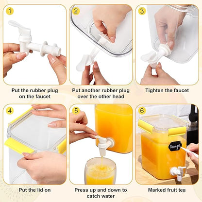 Mumufy 3 Set Plastic Drink Dispensers for Parties Beverage Dispenser for Fridge with Spigot Iced Juice Lemonade Container with Labels and Pens Summer Party Supplies(0.92 Gallon,Yellow) - Image 7