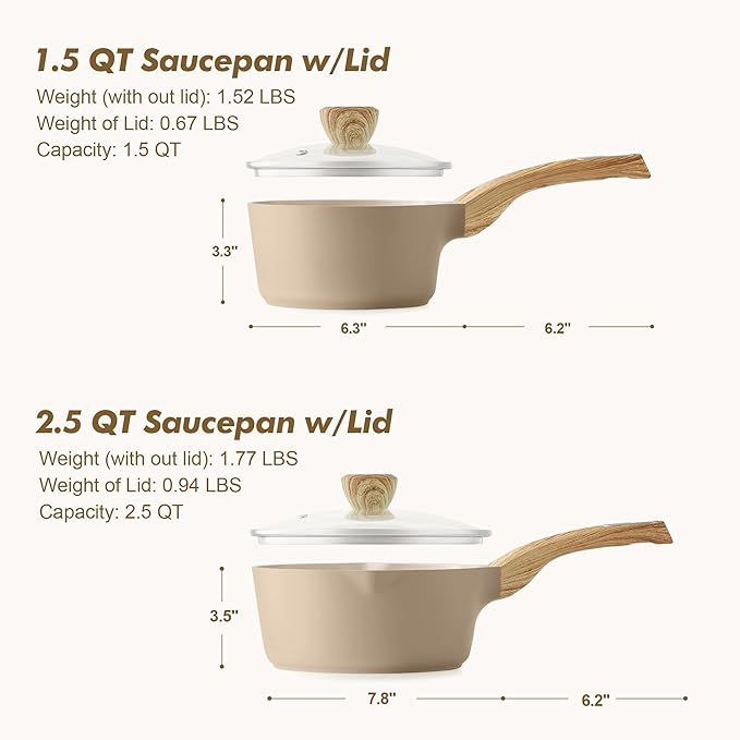 SENSARTE 1.5 & 2.5 Quart Ceramic Sauce Pan Sets with Lid, Cooking Pots Set, Nonstick Saucepan Set with Pour Spout, Small Kitchen Pot, Non toxic Saucepot, Induction Comptable, PFOA PTFE PFAS Free - Image 6