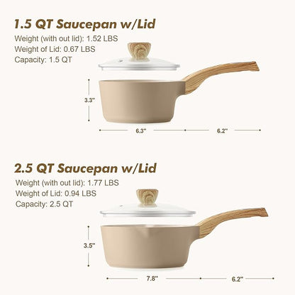 SENSARTE 1.5 & 2.5 Quart Ceramic Sauce Pan Sets with Lid, Cooking Pots Set, Nonstick Saucepan Set with Pour Spout, Small Kitchen Pot, Non toxic Saucepot, Induction Comptable, PFOA PTFE PFAS Free - Image 6