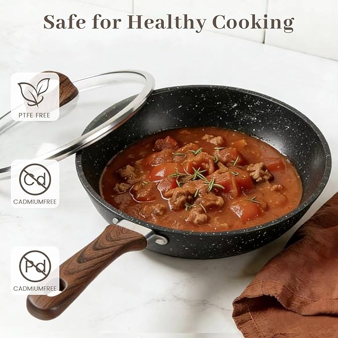 Frying Pans Skillet - 9 Pieces Nonstick Frying Pan Set Includes 3 Sizes (8"/ 10"/ 12"), PFOA Free, Induction & Oven Safe, Easy to Clean for Home Daily Cooking - Image 7
