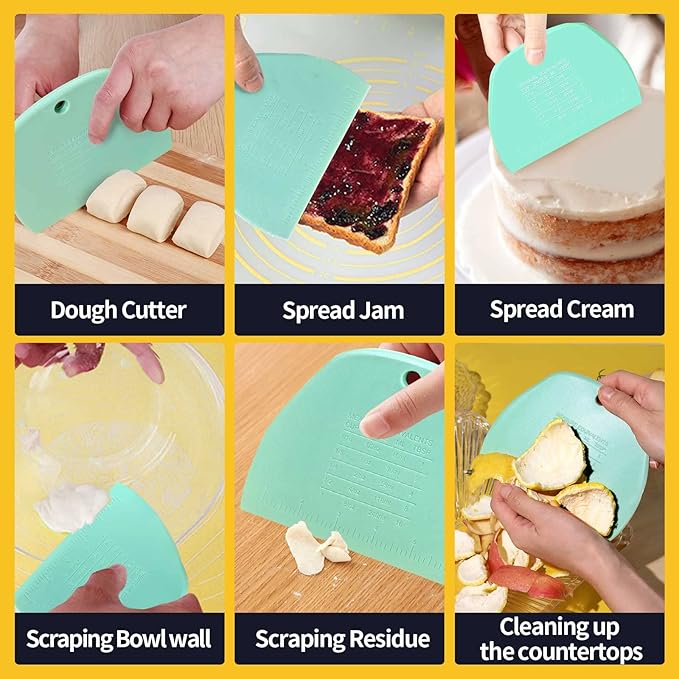 YGDZ Dough Scraper 2 PCS, Stainless Steel Bench Scraper With Grip, Plastic Dough Cutter with Measuring Scale, Multipurpose Pizza Cutter, Pastry Scraper, Bread Scraper for Baking, Dough, Cake - Image 6