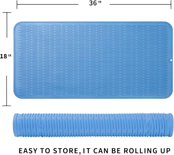 MicoYang Silicone Dish Drying Mat for Multiple Usage,Easy clean,Eco-friendly,Heat-resistant Silicone Mat for Kitchen Counter or Sink,Refrigerator or Drawer Liner Lichen BlueL 5XL 36inches x 18inches - Image 2