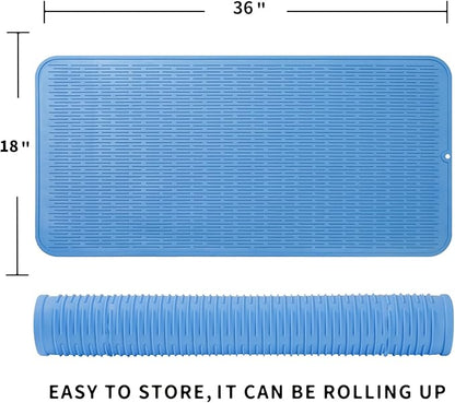 MicoYang Silicone Dish Drying Mat for Multiple Usage,Easy clean,Eco-friendly,Heat-resistant Silicone Mat for Kitchen Counter or Sink,Refrigerator or Drawer Liner Lichen BlueL 5XL 36inches x 18inches - Image 2
