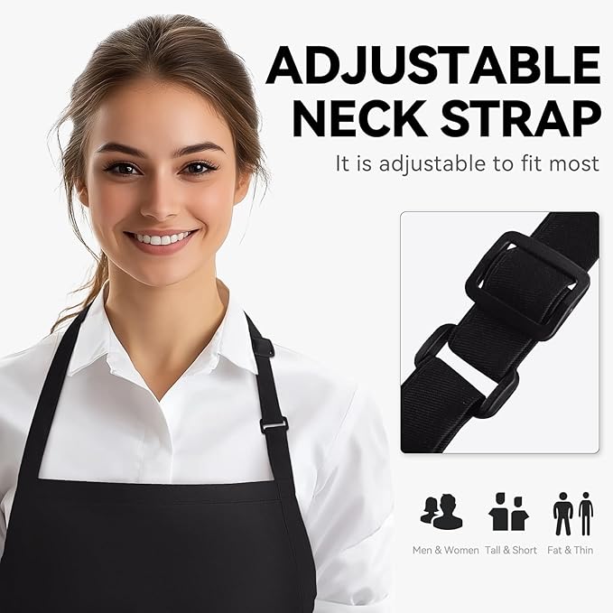 NLUS Kitchen Cooking Apron with 3 Pockets, Adjustable Bib Apron Chef Aprons for Women Men