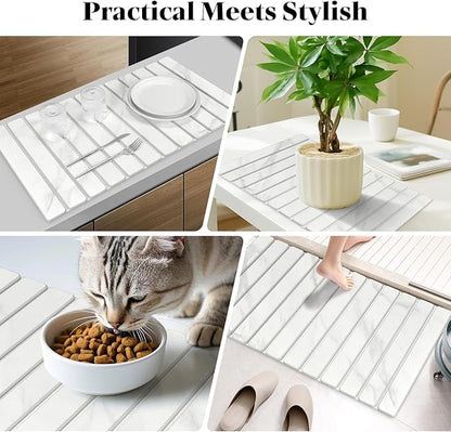 2 PCS Extra Large Stone Dish Drying Mats for Kitchen Counter, 28"(L)×16"(W) Marble-Pattern Dish Drying Mat with 8"x 4" Coasters, Eco-Friendly Diatomite Dish Drying Mat - Fits All Countertops - Image 7
