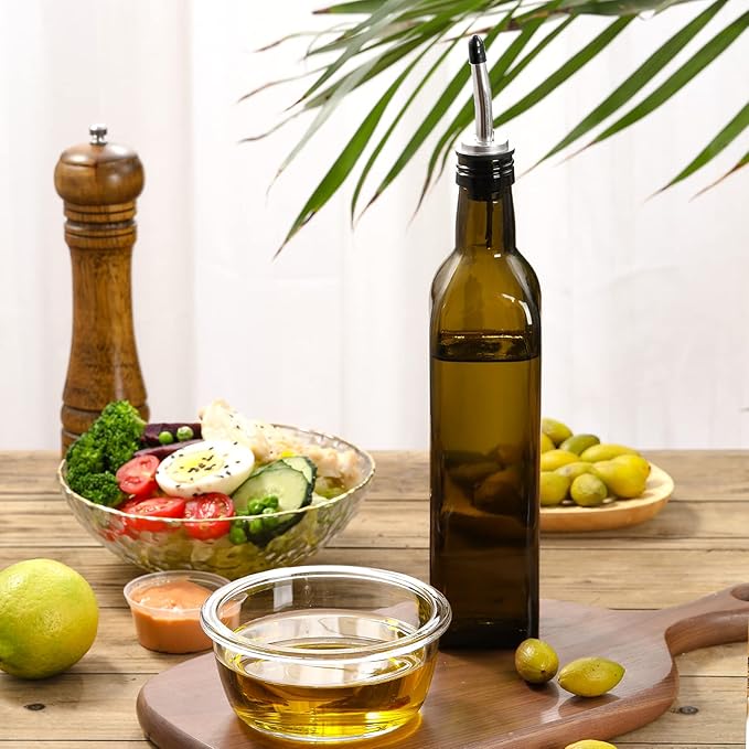 AOZITA 17oz Glass Olive Oil Dispenser - Oil and Vinegar Cruet Bottle with Stainless Steel Pourers - Funnel For Easy Refill - Olive Carafe Decanter for Kitchen - Image 8