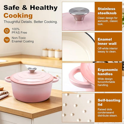 Enameled Cast Iron Dutch Oven - 5.5QT Pot with Lid,Oven Safe to 500°F,Heavy-Duty Cookware for Sourdough Bread Baking,Braising,Stews,Roasting Pink - Image 6
