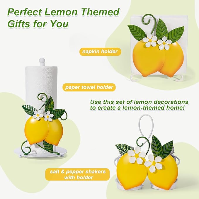 Lemon Paper Towel Roll Holder Countertop - Lemon Housewarming Gifts for Women, Farmhouse Kitchen Decor and Accessories, Vintage Home Yellow Kitchen Counter Decor, 3D Handmade Pattern, Weighted Base - Image 9