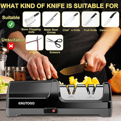 Enutogo Knife Sharpener, Professional 2-Stages Eleltric Knife Sharpeners with Diamond Abrasives for 20-Degree Straight Edge, Knife Sharpener for Kitchen Knives with Sharpening and Polishing - Image 4