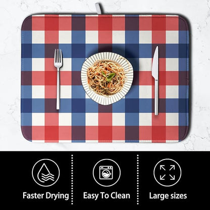4th of July Dish Drying Mat Patriotic Buffalo Plaid Drying Mats for Kitchen Counter Absorbent Microfiber Dish Drainer Pad Independence Memorial Day Dish Draining Mat 16x18 Inch - Image 4