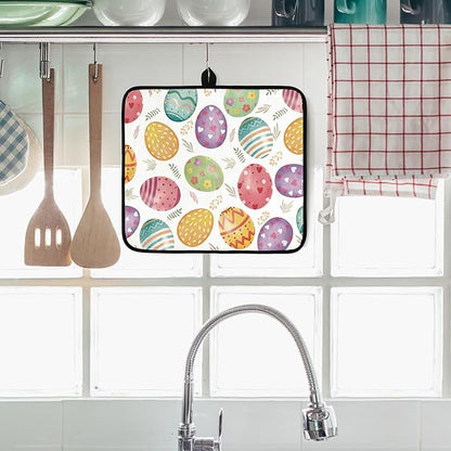 Breling Easter Dish Drying Mat for Kitchen 16 x 18 Inch Pastel Eggs Microfiber Absorbent Drying Reusable Washable Pad Easter Table Dishes Pad Protection Tableware Kitchen Accessories