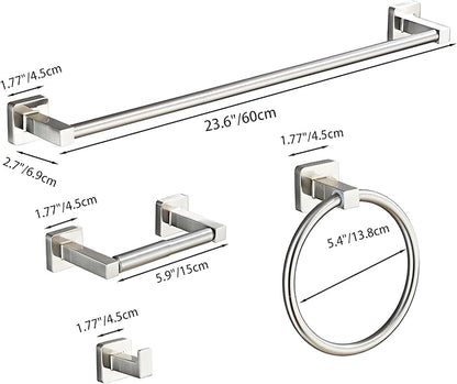 Brushed Nickel Bathroom Hardware Set 4 Pieces,Bathroom Accessories Set Stainless Steel Wall Mounted, Hand Towel Bar, Towel Ring, Robe Towel Hooks,Toilet Paper Holder,Towel Bar Set, 23.6 Inch - Image 7