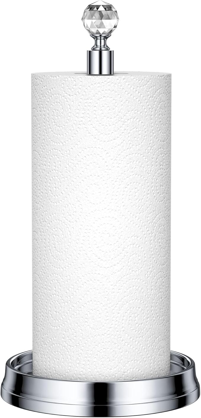 KASUNTO Crystal Ball Paper Towel Holder - Steel Stand for Countertops & Tables, Fits Standard & Jumbo Rolls, Polished Chrome by Kasunto