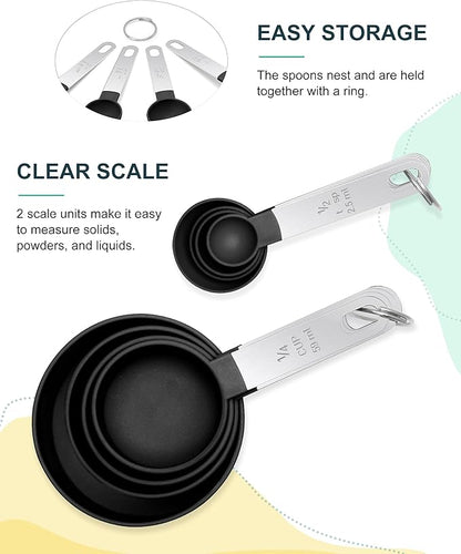 Measuring Cups and Spoons Set of 8 Pieces, nesting measuring cups for Measuring Dry or Liquid Ingredients, Stainless Steel Handle, Kitchen Gadgets for Cooking & Baking （Black） - Image 5
