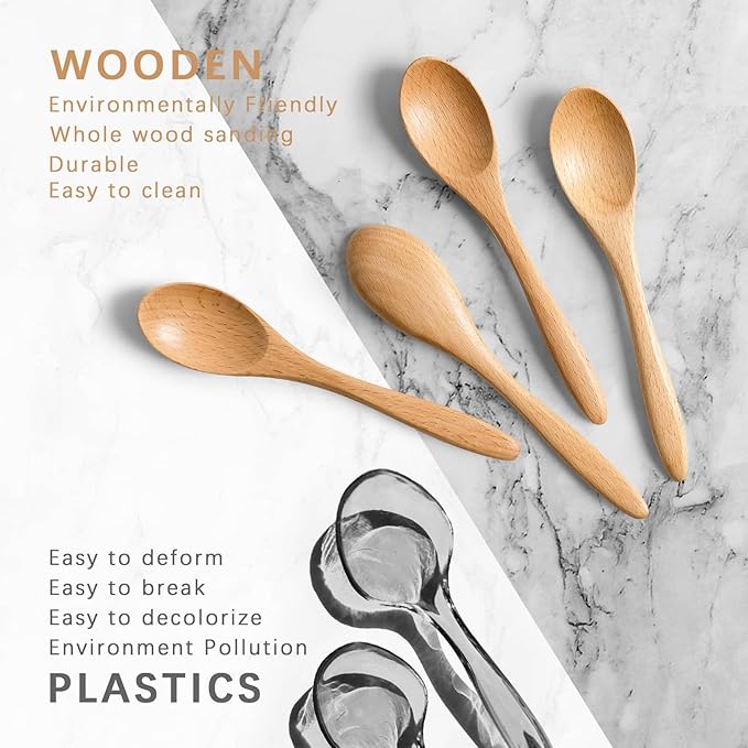 4 PCS Small Wooden Spoons, 5.8 Inch Honey Spoons for Tea, Beech Wooden Honey Teaspoon for Coffee, Little Tiny Wood Spoons, Bamboo Table Spoon for stirring, Wooden Spoons for Utensils Set - Image 3