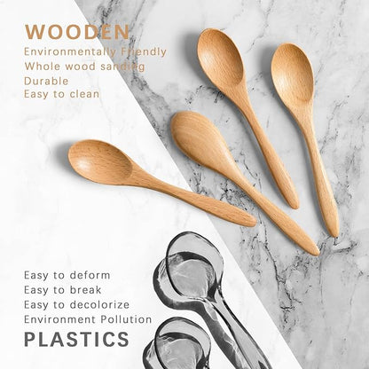 4 PCS Small Wooden Spoons, 5.8 Inch Honey Spoons for Tea, Beech Wooden Honey Teaspoon for Coffee, Little Tiny Wood Spoons, Bamboo Table Spoon for stirring, Wooden Spoons for Utensils Set - Image 3