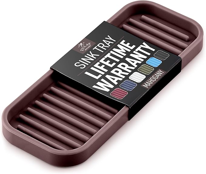 Zulay Kitchen (9x3.5) Silicone Sponge Holder for Kitchen Sink - Flexible Multipurpose Soap Tray - Sink Organizer for Kitchen, Bathroom, Makeup, Trinkets & More (Dark Mahogany) by ZulayKitchen