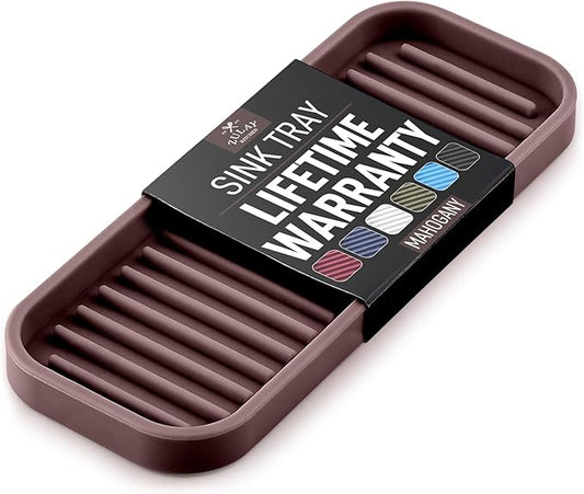 Zulay Kitchen (9x3.5) Silicone Sponge Holder for Kitchen Sink - Flexible Multipurpose Soap Tray - Sink Organizer for Kitchen, Bathroom, Makeup, Trinkets & More (Dark Mahogany) by ZulayKitchen