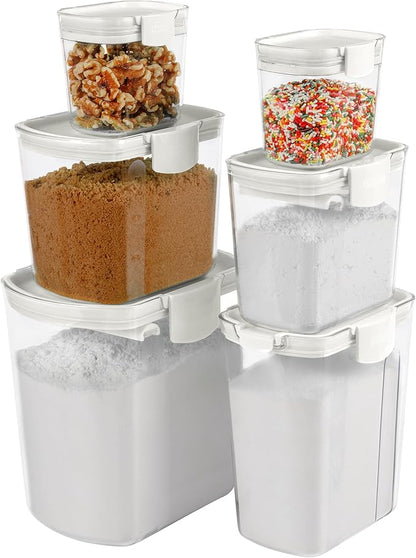 Progressive ProKeeper Baker's Airtight Kitchen Storage Canister Container Set for Flour, Sugar & More, Keeps Ingredients Fresh, with Accessories (White, 6- Piece) - Image 2