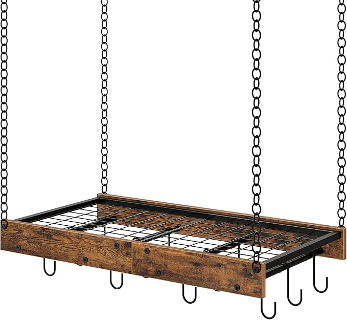 CHOEZON Hanging Pot Rack, Vintage Pot Hangers for Kitchen, Ceiling Mounted Pot Rack, Pot and Pan Hanging Rack with 12 S-Shaped Hooks, for Cookware Storage, Rustic Brown and Black TPR01BF by Choezon