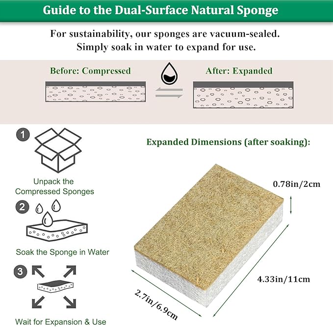 Natural Kitchen Sponge Compostable Kitchen Sponges Cellulose and Coconut Scrubber Abrasive Scrubbing Pads SmilePowo Environmentally Friendly Sponge for Dishes (12 Pack) - Image 6