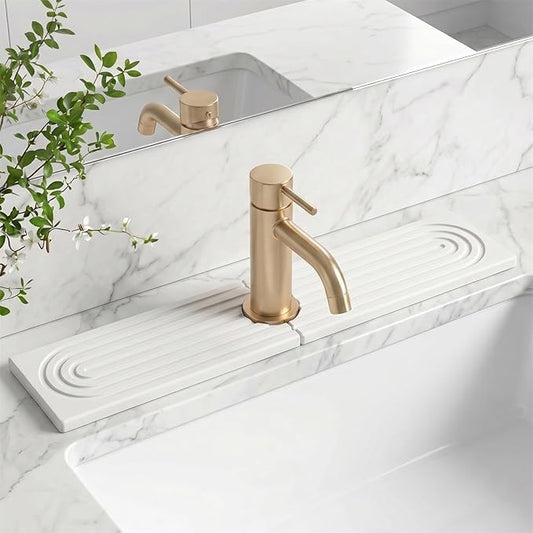 Stone Faucet Mat for Kitchen Sink-Diatomite Drying Stone Mat& Sink Protector,Quick Dry Water Absorbing Stone Tray ,Sink Splash Guard for Kitchen Counter & Bathroom Counter(White, 23.6"X3.9") by Unknown