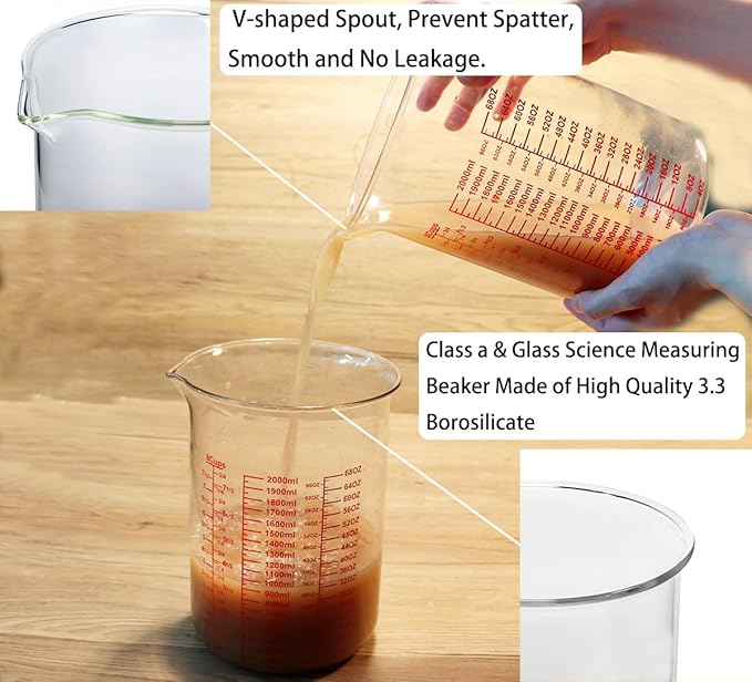 3 Piece Glass Measuring Cup Set, Includes 2-Cup, 4-Cup, and 8-Cup High Borosilicate Glasss Liquid Measuring Cups, Dishwasher, Freezer, Microwave, and Preheated Oven Safe, Essential Kitchen Tools - Image 5