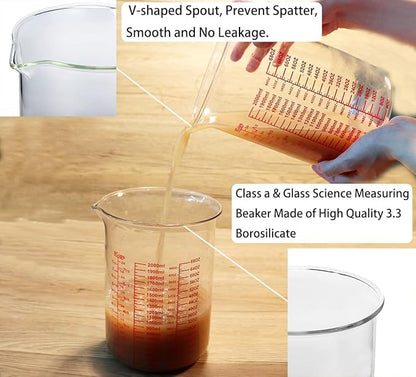 High Borosilicate Glass Measuring Cup-V-Shaped Spout，Glass Measuring Beaker for Kitchen or Restaurant, Easy to Read, 2000 ML (64 Oz, 8Cup) - Image 2