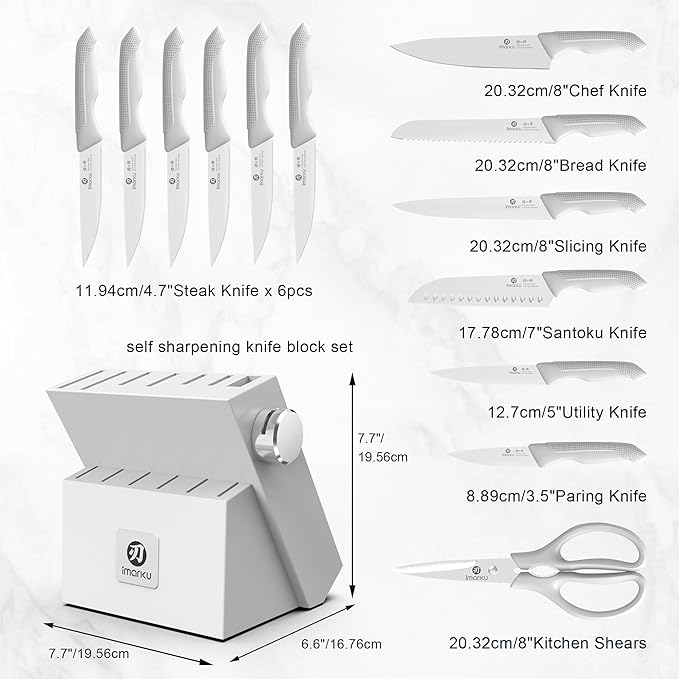 imarku 14-Piece Kitchen Knife Set, Gray Gyutou Knife Sets with Block and Build-in Sharpener, Ultra-Sharp Steak Knives Set of 6, Ergonomic Handle, Dishwasher Safe, New Apartment Essentials - Image 5