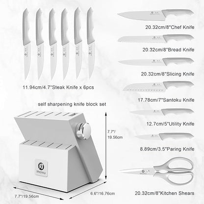 imarku 14-Piece Kitchen Knife Set, Gray Gyutou Knife Sets with Block and Build-in Sharpener, Ultra-Sharp Steak Knives Set of 6, Ergonomic Handle, Dishwasher Safe, New Apartment Essentials - Image 5
