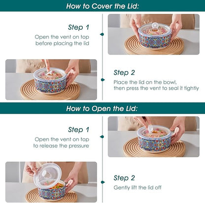 vancasso Serving Bowls with Lids Set of 4, Ceramic Nesting Mixing Bowls for Food Storage, Prep and Stackable, Dishwasher & Microwave Safe Gift Set, 60/36/20/10 OZ, Series SIMI