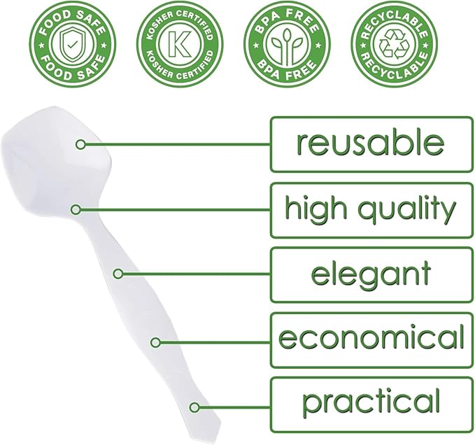 PARTY BARGAINS Disposable White Plastic Serving Spoons 8.75″ – Heavy-Duty White Plastic Spoons for Parties, Catering, Weddings, Events – 12 Count