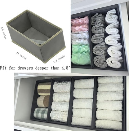 Bructhun Sock Drawer Organizer 3 Pack - Foldable Fabric Storage Bins for Underwear Divider, Small Closet Organizers with 3 Compartments, Light Gray - Image 4