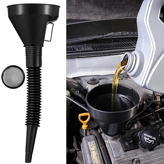 3 Pack Automotive Oil Funnel Set, Wide Mouth Fuel Funnels with Flexible Long Neck, Detachable Spout & Filter for Gas, Water, Coolant, Engine Oil
